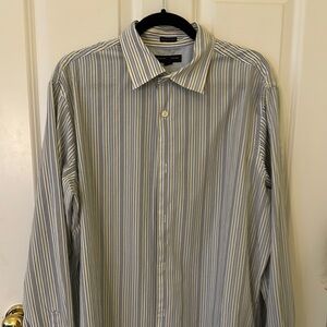 Banana Republic Long Sleeve Button Down Shirt, Blue, Yellow & White Stripes, XL